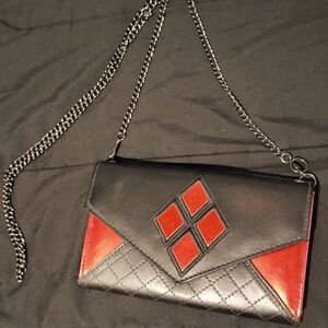 Black And Red DC Comics Harley Quinn Clutch Bag With Chain